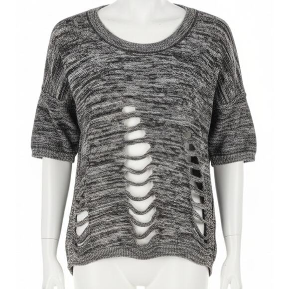 BCBGeneration Sweater Women Size M Grayish Brown Short Sleeves Distressed Goth - Picture 1 of 7